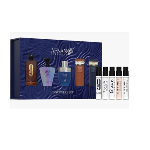 MINI SET AFNAN DISCOVERY FOR MEN ( 5 PC )X0.068 OZ EDP SP 9PM ELIXIR/TURATHI ELECTRIC/RARE REEF/HISTORIC SAHARA/HISTORIC OLMEDA