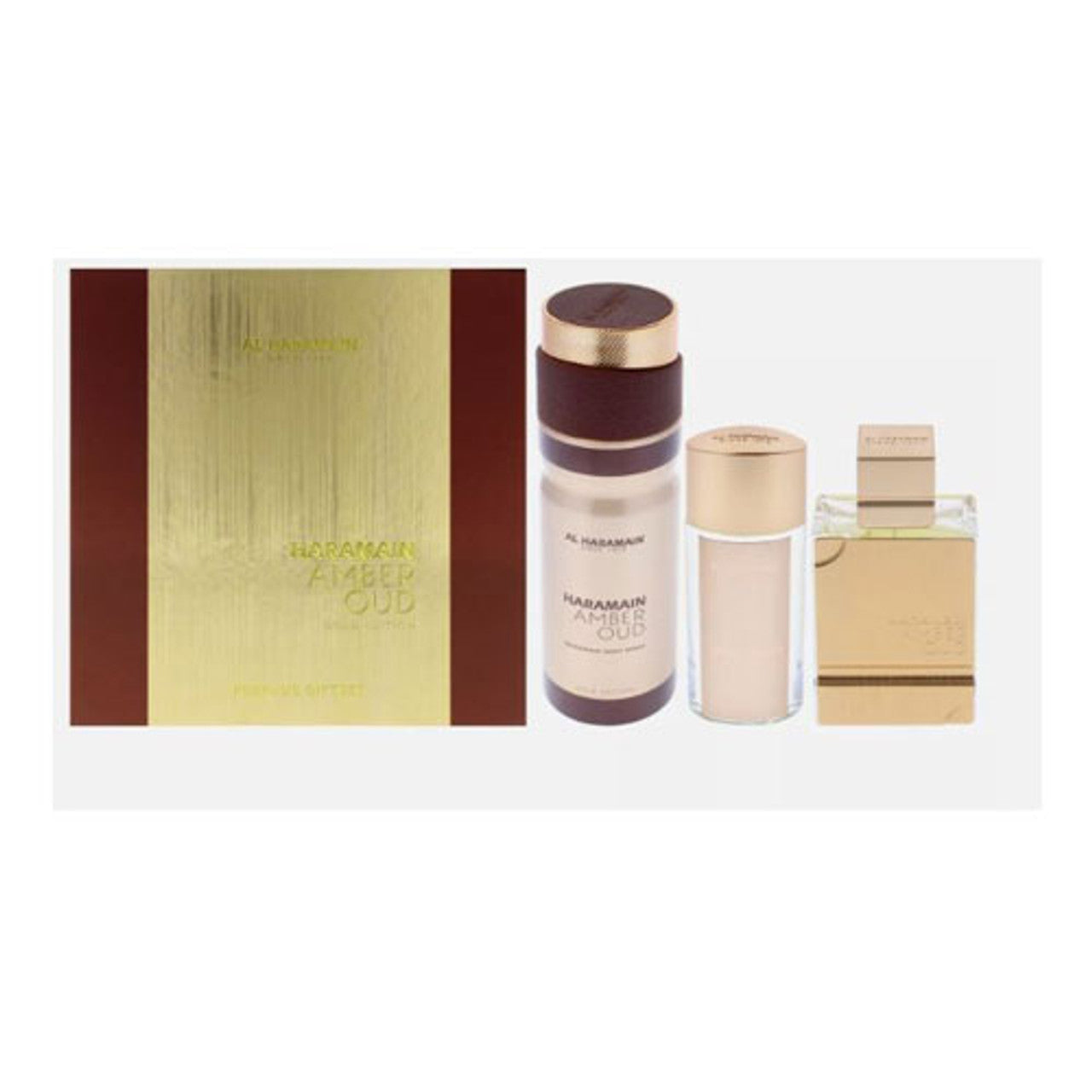 SET AL HARAMAIN AMBER OUD GOLD EXTREME UNISEX ( 3 PC ) 2.5 OZ /1.0OZ EXTRAIT DE PARFUM/ 6.6 OZ BODY SP