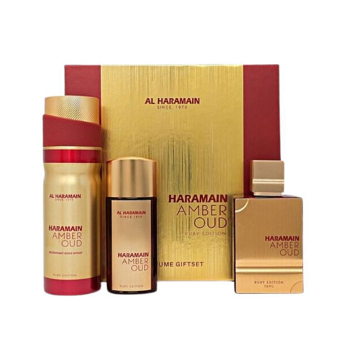 SET AL HARAMAIN AMBER OUD RUBY UNISEX EDITION GIFT ( 3 PC )2.5 OZ EDP SP /1.2 OZ EDP /FRAGRANCE MIST 8.4 OZ