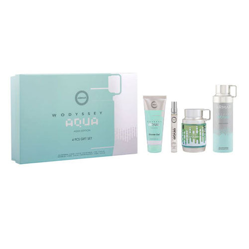 SET ARMAF LUX ODYSSEY AQUA (4 PC )3.4 OZ EDP /0.34 TRAVEL SP /3.4 OZ SG / 6.8 OZ BODY SPRAY