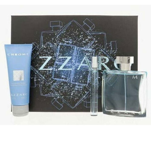 SET AZZARO CHROME MEN ( 3 PC ) 3.4 OZ EDT SP / 2.5 OZ SHAMPOO /0.33 OZ EDP SP