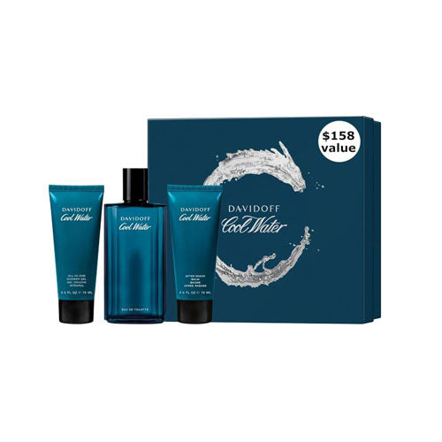 SET DAVIDOFF COOL WATER MEN ( 3 PC ) 4.2 OZ EDT SP / 2.5 OZ SG /2.5 OZ ASB (NEW UPC )
