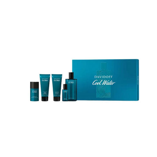 SET DAVIDOFF COOL WATER MEN ( 5 PC ) 4.2 OZ EDT SP / 2.5 OZ A/SHAVE BALS / 2.5 OZ SG /2.4 OZ DEO STICK /0.50 OZ EDT SP