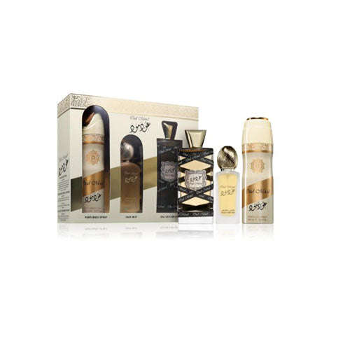 SET LATTAFA OUD MOOD UNISEX ( 3 PC )3.4 OZ EDP / 6.7 OZ DEO / 1.7 OZ HAIRMIST