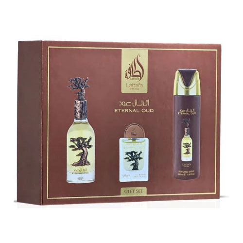 SET LATTAFA ETERNAL OUD UNISEX ( 3 PC ) 3.4 EDP / 0.68 EDP / PERFUMED SPRAY 6.7 OZ