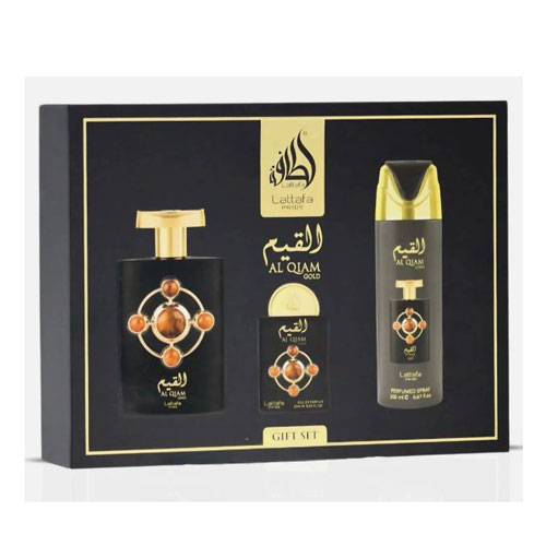 SET LATTAFA AL QIAM GOLD UNISEX ( 3 PC ) 3.4 EDP / 0.68 EDP / PERFUMED SPRAY 6.7 OZ