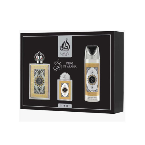SET LATTAFA PRIDE KING OF ARABIA MEN (3 PC) 3.4 OZ EDP SP / 0.68 OZ EDP / 6.8 OZ BODY SPRAY