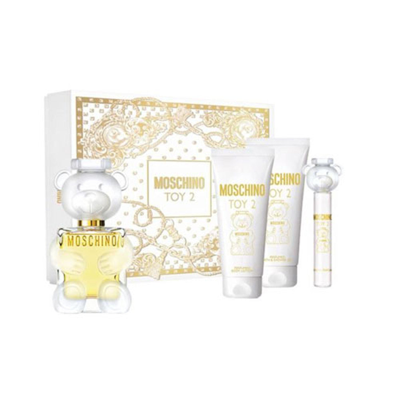 SET MOSCHINO TOY 2 WOMEN ( 4 PC ) 3.4 OZ EDP SP/ 3.4 OZ SHOWER GEL / 3.4 OZ BODY LOTION / 0.3 OZ EDP SP