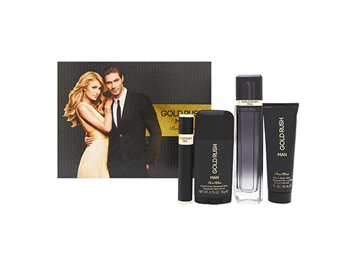 SET PARIS HILTON GOLD RUSH MEN ( 4PC SET ) 3.4 OZ. EDT SP / 0.5 OZ. EDT SP / 3.0 OZ SG / 2.75 OZ. DEO