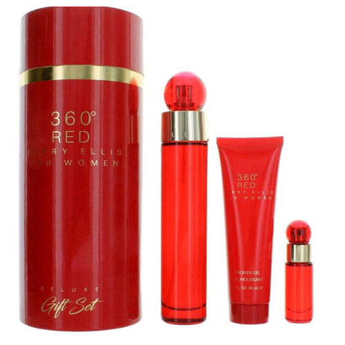 SET PERRY ELLIS 360 RED WOMEN ( 3 PC )3.4 EDP SP / 3.0 OZ. S/G / 0.25 EDP SP