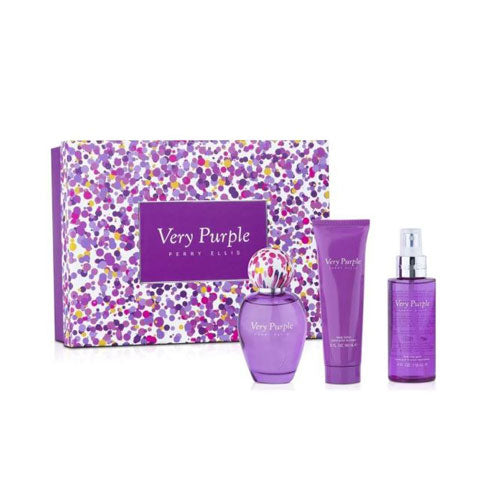 SET PERRY ELLIS VERY PURPLE ( 3 PC )3.4 OZ EDP SP/3.0 OZ SG /3.0 OZ BL