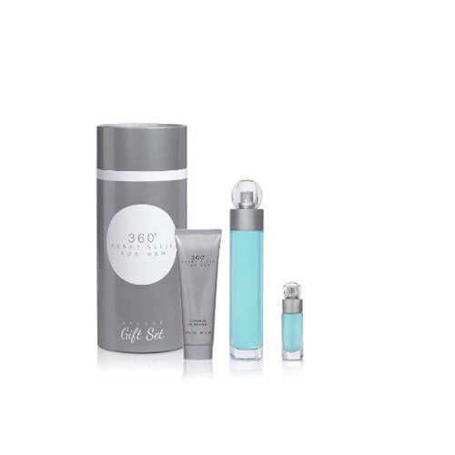 SET PERRY ELLIS 360 MEN ( 3 PC ) 3.4 OZ EDT / 3.0 OZ S/GEL / MINI