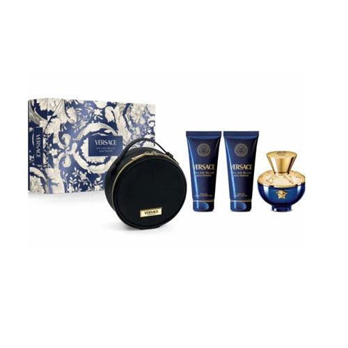 SET VERSACE DYLAN BLUE WOMEN (4 PC) 3.4 OZ EDP SP /3.4 OZ BL / 3.4 OZ SG /BEAUTY CASE