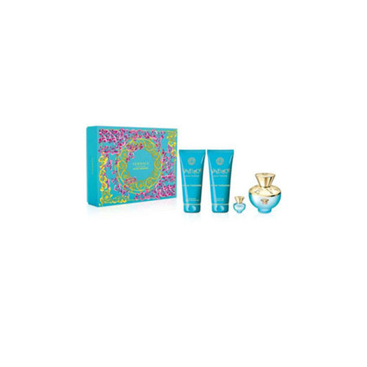 SET VERSACE DYLAN TURQUOISE ( 4 PC )3.4 OZ. EDT SP / BG 3.4 OZ. / SG 3.4 OZ. / EDT0.17 OZ.