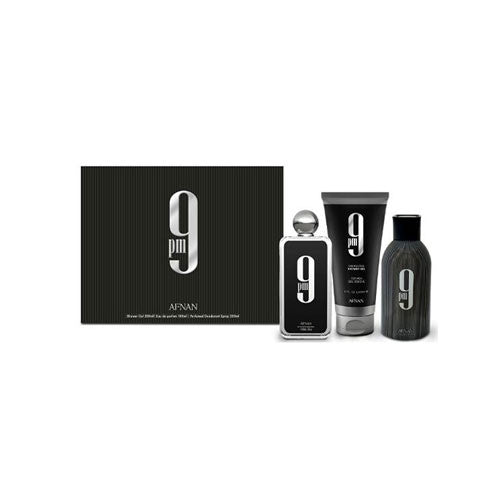 SET AFNAN 9PM UNISEX ( 3PC)3.4 OZ.EDP SP / 6.0 OZ.SG/ 6.4 OZ.DEO *DISPLAY BOX*