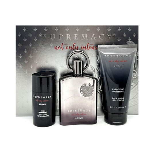 SET AFNAN SUPREMACY NOT ONLY INTENSE UNISEX (3 PC) 3.4 OZ EDP SP / 2.5 DEO / 3.4 OZ S.GEL