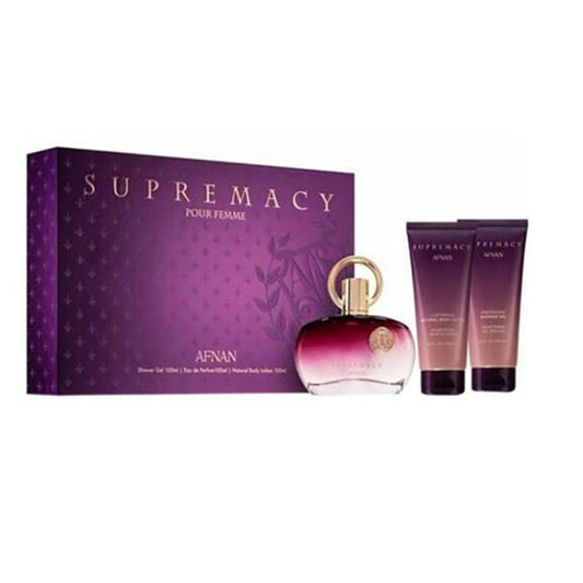 SET AFNAN SUPREMACY PURPLE WOMEN ( 3 PC ) 3.4 OZ EDP SP / 3.4 OZ BL / 3.4 OZ SG
