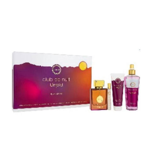 SET ARMAF CLUB DE NUIT UNTOLD UNISEX ( 4 PC ) 3.4 OZ EDP SP /6.8 OZ BL/8.4 BODY MIST /0.34 OZ TRAVEL