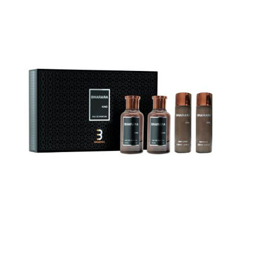 SET BHARARA KING ( 4 PC )3.4 OZ EDP SP /3.4 OZ A/S /5.0 OZ SG /5.0OZ DE BL