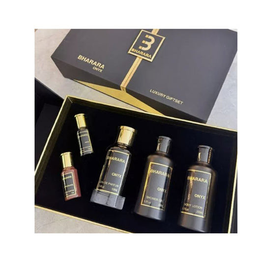 SET BHARARA ONYX MEN ( 5 PC ) 3.4 OZ EDP SP / 6.7 OZ BL / 6.7 OZ SG /0.34 OZ EDP X 2