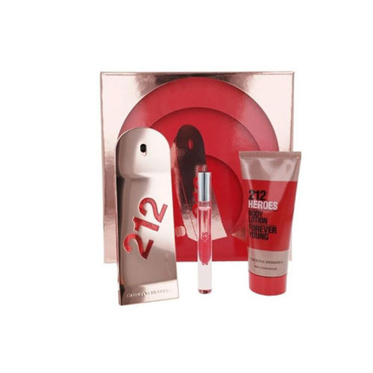 SET CAROLINA HERRERA 212 HEROES FOREVER YOUNG WOMEN ( 3 PC ) 2.7 OZ EDP SP / 3.4 OZ. BL / 10 ML ROLLER BALL