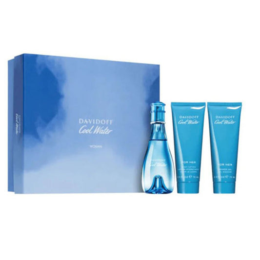 SET DAVIDOFF COOL WATER WOMEN ( 3 PC ) 3.4 OZ EDT SP / 2.5 OZ SG / 2.5 OZ BL