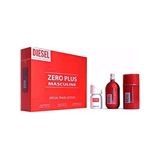 SET TRAVEL DIESEL ZERO PLUS RED MEN ( 3 PC ) 2.5 OZ EDT SP / 2.5 OZ DEO / 1.0 OZ PLUS PLUS