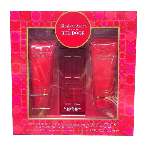 SET ELIZABETH ARDEN RED DOOR WOMAN ( 3PCS ) 3.4 OZ EDT,3.4 B/L+3.4 SH/G (WINDOW SET)