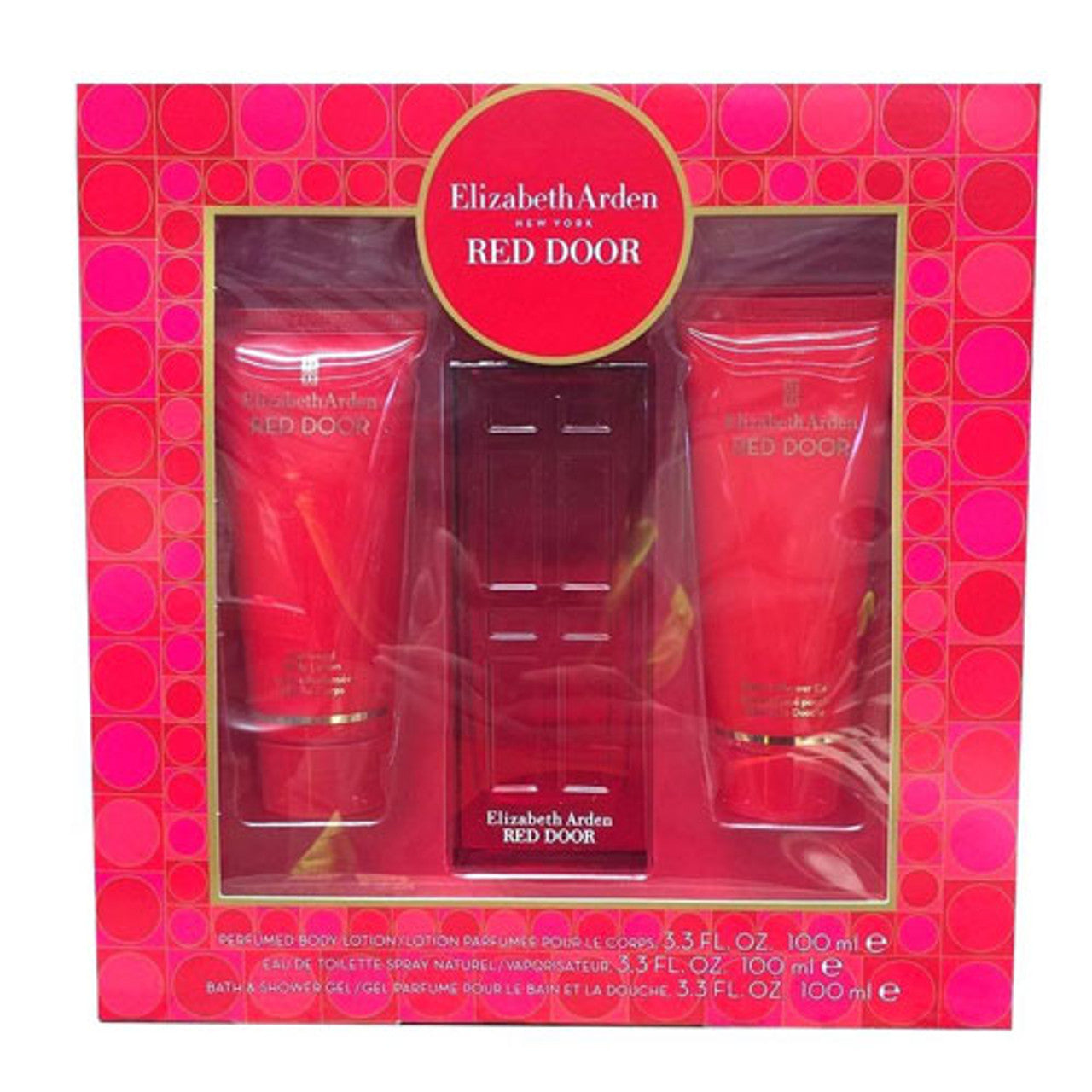SET ELIZABETH ARDEN RED DOOR WOMAN ( 3PCS ) 3.4 OZ EDT,3.4 B/L+3.4 SH/G (WINDOW SET)