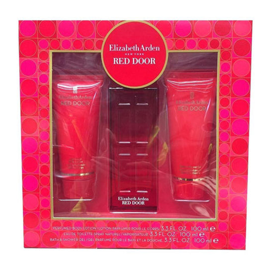 SET ELIZABETH ARDEN RED DOOR WOMAN ( 3PCS ) 3.4 OZ EDT,3.4 B/L+3.4 SH/G (WINDOW SET)
