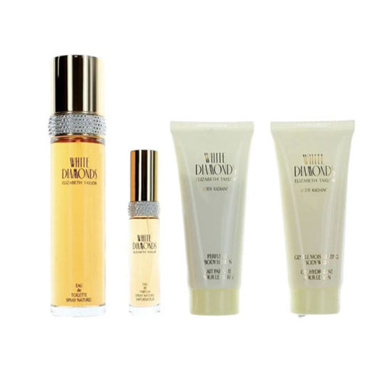 SET ELIZABETH TAYLOR WHITE DIAMOND WOMEN (4 PC SET ) 3.4 OZ. EDT SP / 3.4 OZ. BL / 3.4 OZ. SG / MINI (NEW UPC)