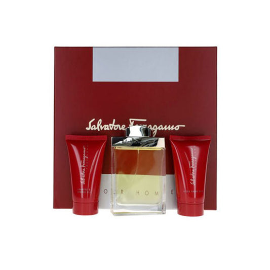 SET SALVATORE FERRAGAMO-F MEN ( 3PC )3.4 OZ EDT SP /2.5 OZ SG / 2.5 OZ A/S BALM