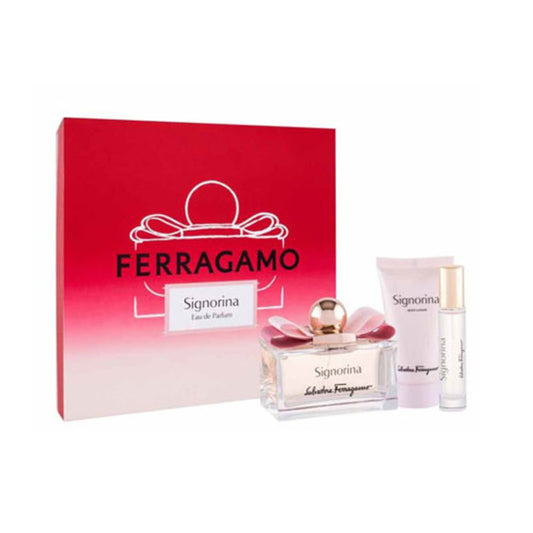 SET SALVATORE FERRAGAMO SIGNORINA (3 PC) 3.4 OZ EDP SP / 1.7 OZ BODY LOTION /0.34 OZ EDP SP