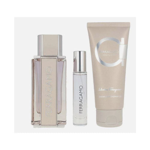 SET SALVATORE FERRAGAMO BRIGHT LEATHER MEN ( 3PC ) 3.4 OZ EDT SP /3.4 OZ SG /0.34 OZ EDT SP