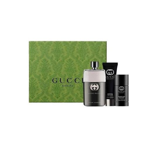 SET GUCCI GUILTY MEN ( 3 PC ) 3.0 OZ EDT SP / 2.5 OZ DEO / 1.7 OZ SG