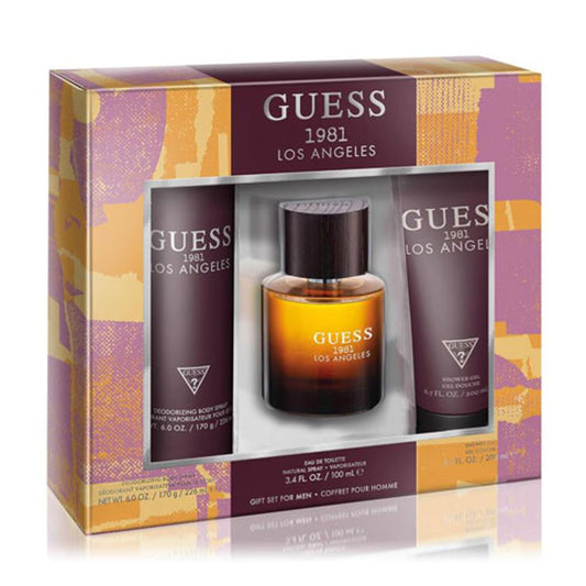 SET GUESS 1981 LOS ANGELES MEN ( 3 PC ) 3.4 OZ EDT SP / 6.7 OZ SG / 6.0 OZ BS