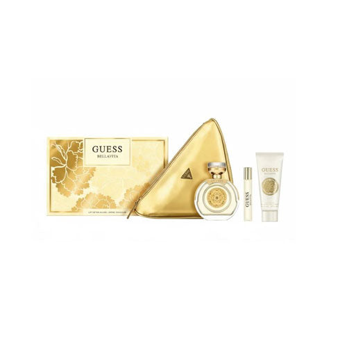 SET GUESS BELLA VITA  WOMEN ( 4 PC ) 3.4 OZ EDP SP / 0.50 OZ TRAVEL /3.4 OZ BL / POUCH