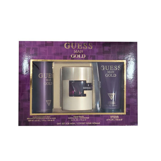 SET GUESS MAN GOLD ( 3 PC)2.5 OZ. EDT SP / 6.0 OZ.BS /SG 6.7 OZ