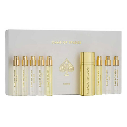 SET JO MILANO GAME OF SPADES PARFUM COFFRET II ( 9 PC )BOSTON ,MOON,BLIND-BID,FULL-HOUSE,HIGH ROLLER,DIAMOND,GOLD,RUBY,YELLOW SAPPHIRE 0.34 OZ