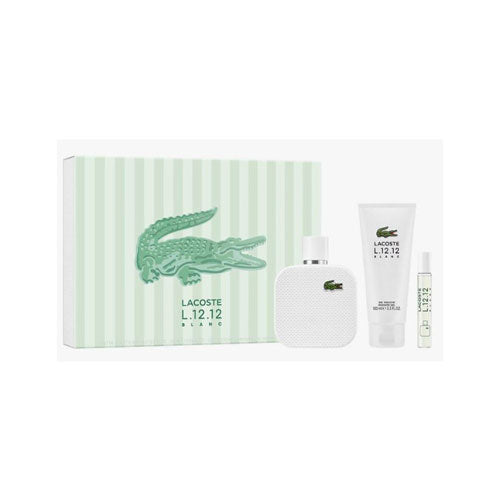SET LACOSTE L.12.12 BLANC MEN (3 PC )3.3 OZ EDT SP /0.25 OZ EDT SP /3.3 OZ SG