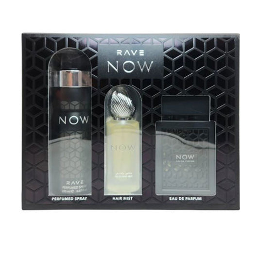SET LATTAFA RAVE NOW MEN ( 3 PC ) 3.4 OZ EDP / 6.7 OZ DEO / 1.7 OZ HAIRMIST
