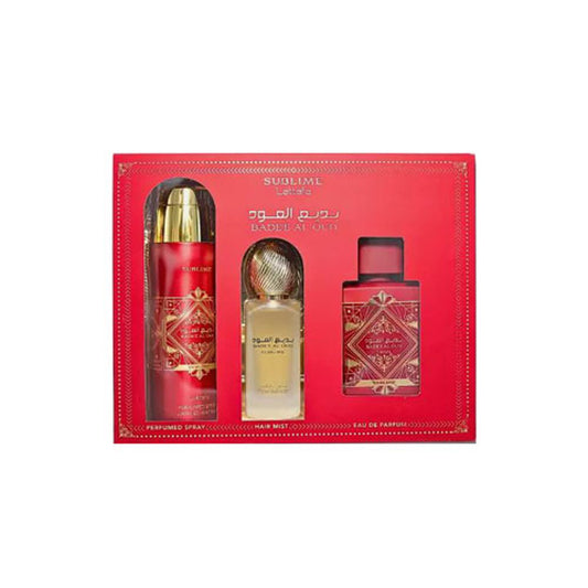 SET LATTAFA BADEE AL OUD SUBLIME ( 3 PC )3.4 OZ EDP / 6.8 OZ DEO /1.7 OZ HAIRMIST