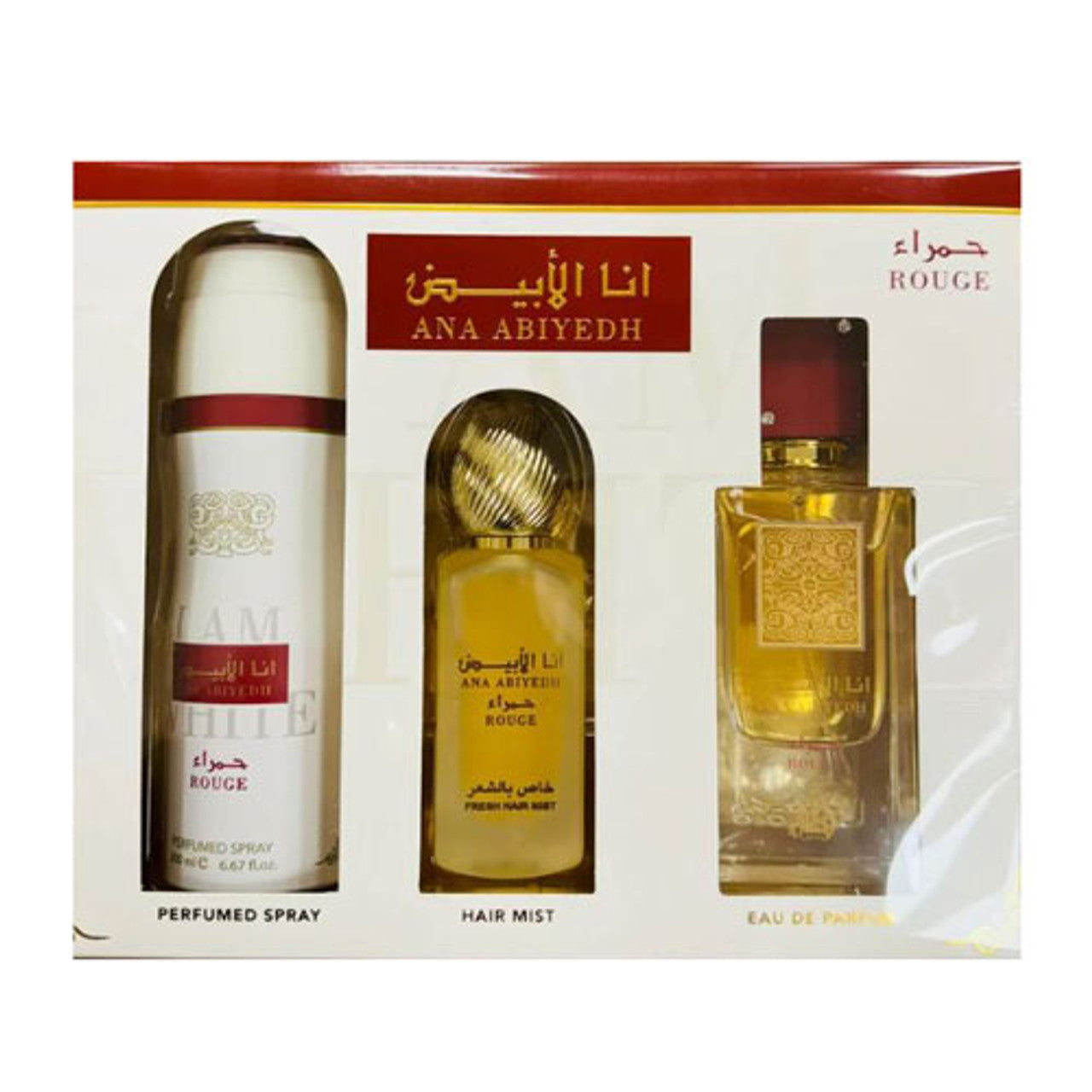 SET LATTAFA ANA ABIYEDH ROUGE UNISEX ( 3 PC ) 3.4 OZ EDP / 6.7 OZ DEO / 1.7 OZ HAIRMIST