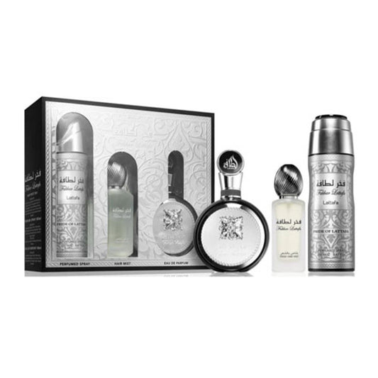 SET LATTAFA FAKHAR MEN ( 3 PC ) 3.4 OZ EDP / 6.0 OZ DEO / 1.7 OZ HAIRMIST