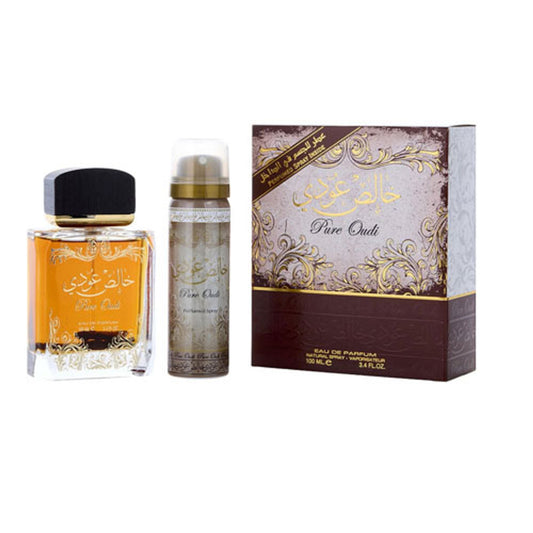 SET LATTAFA PURE OUDI UNISEX ( 2 PC ) 3.4 OZ EDP SP / 1.7 OZ DEO SP