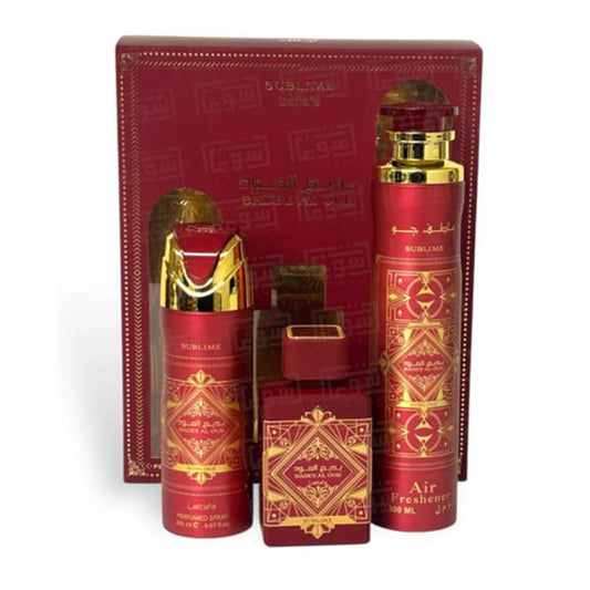 SET LATTAFA BADEE AL OUD SUBLIME (3 PC ) 3.4 OZ EDP SP / 10 OZ AIR FRESHENER / 6.8 OZ PERFUMED SPRAY