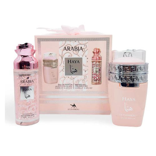 SET LE CHAMEAU ARABIA HAYA WOMEN  ( 2 PC ) 3.4 OZ EDP SP /3.4 OZ FRAGRANCE MIST