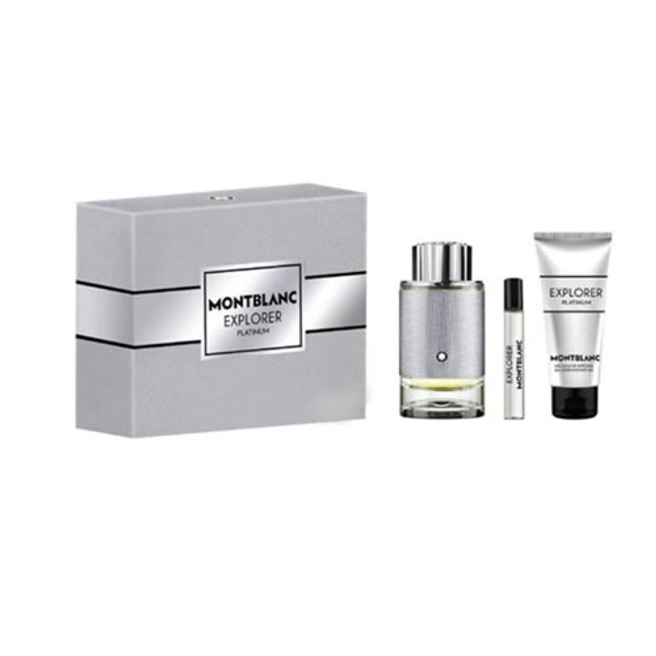 SET MONT BLANC EXPLORER PLATINUM MEN ( 3 PC )3.4 OZ EDP SP / 3.4 SG / 7.5 ML DISPLAY BOX