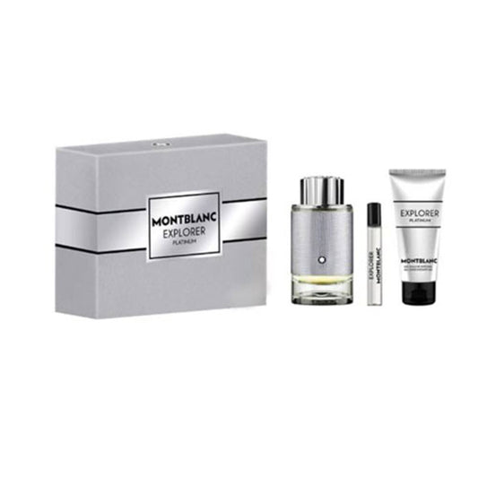 SET MONT BLANC EXPLORER PLATINUM MEN ( 3 PC )3.4 OZ EDP SP / 3.4 SG / 7.5 ML DISPLAY BOX