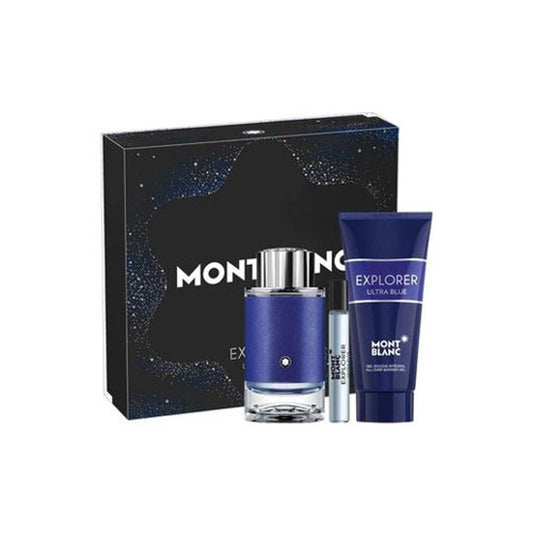 SET MONT BLANC EXPLORER ULTRA BLUE MEN ( 3 PC ) 3.4 OZ EDP SP / 3.4 OZ SG / 0.25 OZ